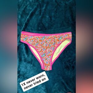 Floral Bikini Bottom with Pink Trim
